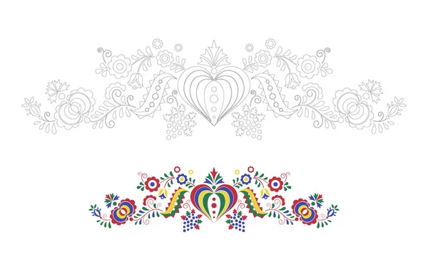 Traditional Folk Ornament Floral Embroidery Czech Pattern Coloring Pages Colour — Stok Vektör