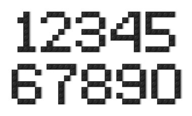 Beyaz arka planda siyah plastik oyuncak bloklarından oluşan sayılar. Tuğla yazı tipi oluşturuluyor. Vektör arkaplan çizimi