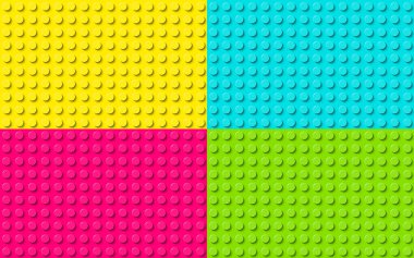 Plastik inşaat plakası. Sarı, mavi, pembe ve yeşil plastik oyuncak bloğu. Soyut vektörsüz desen