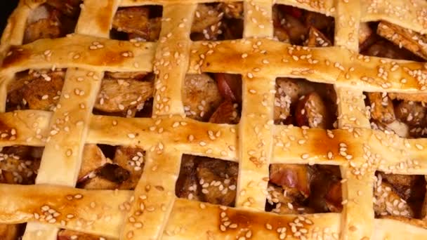 Jabłecznik Piekarniku Ciasta Pieczone Produkty Ciastkarskie Holenderskie Ciasto Kawałkami Jabłek — Wideo stockowe