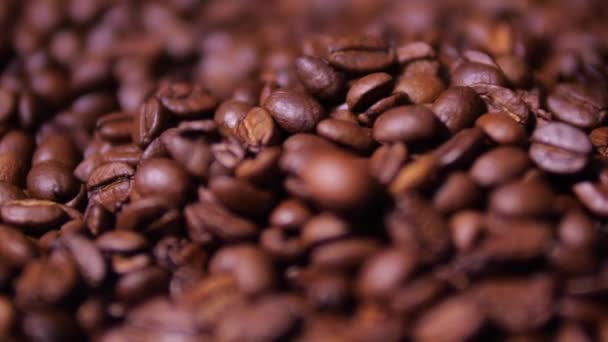Roasted Coffee Beans Falling Heap Close Coffee Grains Coffee Background — Stock Video
