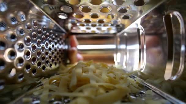 Cheese Grated Metal Grater Preparation Products Pizza Cookies — Stock Video