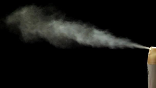 Bir Sprey Kutusundan Fışkıran Sıvı Deodorant Karşıtlığı Oda Spreyi — Stok video