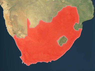 Güney Afrika, ülke sınırları olan gerçekçi bir haritada kırmızıyla işaretlenmiş. Bu görüntünün öğeleri ESA tarafından desteklenmektedir.