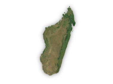 Uzaydan görünen Madagaskar 'ın gerçekçi haritası beyaz arka planda kesilmiş. Bu görüntünün öğeleri ESA tarafından desteklenmektedir.