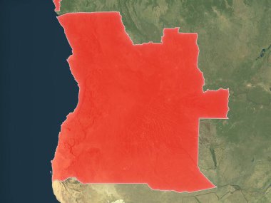 Angola, ülke sınırları olan gerçekçi bir haritada kırmızıyla işaretlenmiş. Bu görüntünün öğeleri ESA tarafından desteklenmektedir.