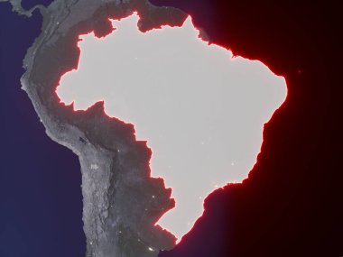 Brezilya, şehir ışıklarıyla dolu bir gece haritasında kırmızı sınırlarla işaretlenmiş. Bu görüntünün öğeleri ESA tarafından desteklenmektedir.