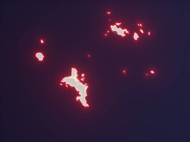 Seyşeller, şehir ışıklarının olduğu bir gece haritasında kırmızı ve parlak sınırlarla işaretlenmiş. Bu görüntünün öğeleri ESA tarafından desteklenmektedir.