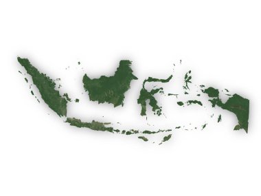 Uzaydan görünen ve beyaz arkaplanda kesilmiş gerçekçi Endonezya haritası. Bu görüntünün öğeleri ESA tarafından desteklenmektedir.