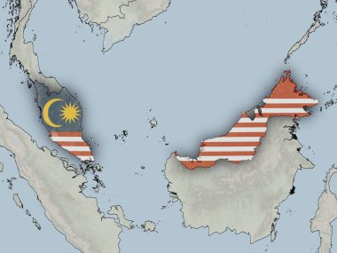 Malezya haritası ulusal bayrağıyla örtülmüş. Bu görüntünün öğeleri ESA tarafından desteklenmektedir.