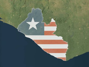 Uzaydan bakıldığında, ulusal bayrağıyla kaplanmış Liberya ülkesi. Bu görüntünün öğeleri ESA tarafından desteklenmektedir.