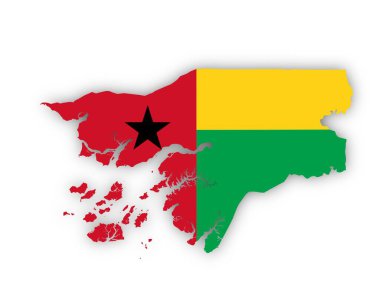 Beyaz arka planda ülke şeklinde Gine-Bissau bayrağı. Bu görüntünün öğeleri ESA tarafından desteklenmektedir.