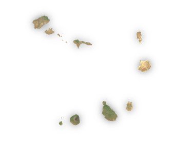 Cabo Verde 'nin gerçekçi haritası beyaz arka planda uzaydan kesilmiş gibi görünüyor. Bu görüntünün öğeleri ESA tarafından desteklenmektedir.