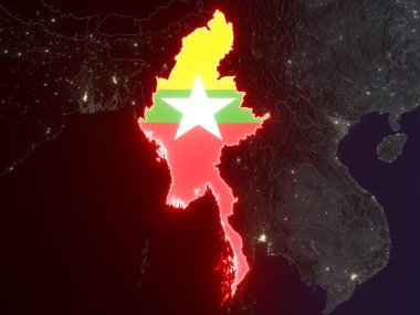 Gece haritasında Myanmar 'ın bayrağı var. Bu görüntünün öğeleri ESA tarafından desteklenmektedir.