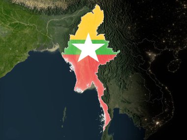 Myanmar, gerçekçi Dünya 'da ulusal bayrağıyla kaplandı. Bu görüntünün öğeleri ESA tarafından desteklenmektedir.