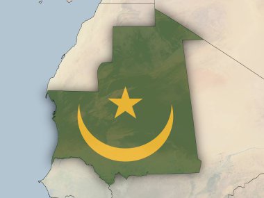 Moritanya haritası ulusal bayrağıyla örtülmüş. Bu görüntünün öğeleri ESA tarafından desteklenmektedir.