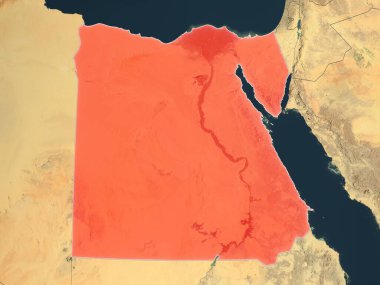 Mısır, ülke sınırları olan gerçekçi bir haritada kırmızıyla işaretlenmiş. Bu görüntünün öğeleri ESA tarafından desteklenmektedir.