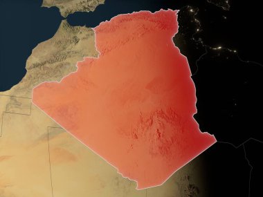 Cezayir gerçekçi Dünya 'da kırmızıyla işaretlenmiş. Bu görüntünün öğeleri ESA tarafından desteklenmektedir.