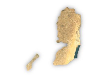 Beyaz arka planda kesilen uzaydan görünen gerçekçi Filistin Bölgesi haritası. Bu görüntünün öğeleri ESA tarafından desteklenmektedir.