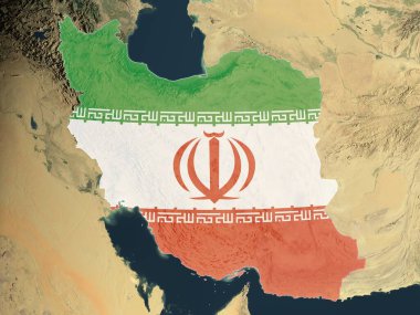 Uzaydan bakıldığında, ulusal bayrağıyla kaplanmış İran ülkesi. Bu görüntünün öğeleri ESA tarafından desteklenmektedir.