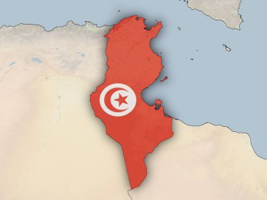 Tunus haritası ulusal bayrağıyla örtülmüş. Bu görüntünün öğeleri ESA tarafından desteklenmektedir.