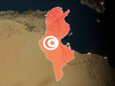 Tunus, gerçekçi Dünya 'da ulusal bayrağıyla kaplandı. Bu görüntünün öğeleri ESA tarafından desteklenmektedir.