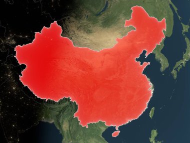 Çin, ülke sınırları olan gerçekçi bir haritada kırmızıyla işaretlenmiş. Bu görüntünün öğeleri ESA tarafından desteklenmektedir.