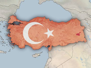 Türkiye haritası ulusal bayrağıyla örtüldü. Bu görüntünün öğeleri ESA tarafından desteklenmektedir.