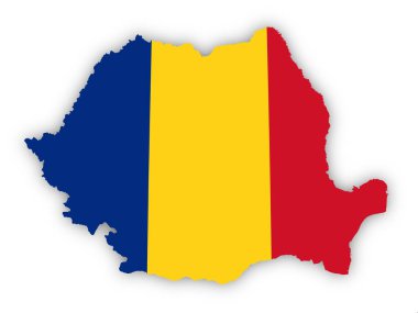 Romanya bayrağı beyaz arka planda ülke şeklinde. Bu görüntünün öğeleri ESA tarafından desteklenmektedir.