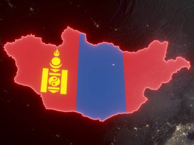 Gece haritasında Moğolistan bayrağı var. Bu görüntünün öğeleri ESA tarafından desteklenmektedir.