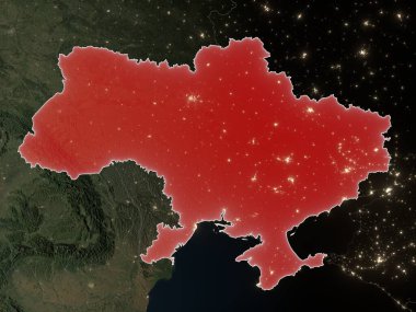 Gerçekçi Dünya 'da kırmızı ile işaretlenmiş Ukrayna. Bu görüntünün öğeleri ESA tarafından desteklenmektedir.