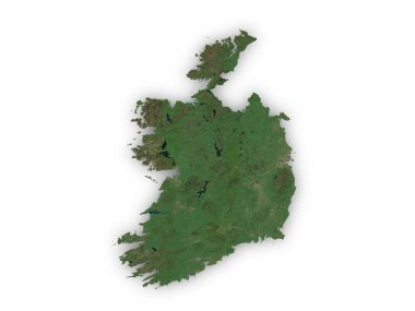 Uzaydan görünen İrlanda 'nın gerçekçi haritası beyaz arka planda kesilmiş. Bu görüntünün öğeleri ESA tarafından desteklenmektedir.