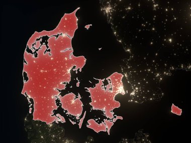 Danimarka gerçekçi Dünya 'da kırmızıyla işaretlenmiş. Bu görüntünün öğeleri ESA tarafından desteklenmektedir.