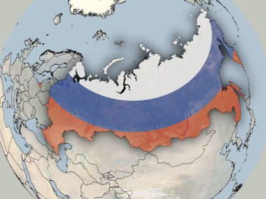 Rusya Federasyonu haritası ulusal bayrağıyla kaplandı. Bu görüntünün öğeleri ESA tarafından desteklenmektedir.