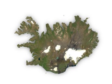 Uzaydan görünen İzlanda 'nın gerçekçi haritası beyaz arka planda kesilmiş. Bu görüntünün öğeleri ESA tarafından desteklenmektedir.