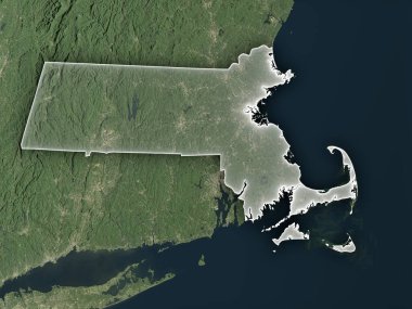 Uzaydan Massachusetts 'e gerçekçi bir bakış açısı. Değiştirilmiş Kopernik Sentinel verisi 2025 içerir.