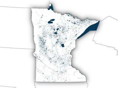 Beyaz arka planda eyalet sınırları olan Minnesota haritasını silin. Değiştirilmiş Kopernik Sentinel verisi 2025 içerir.