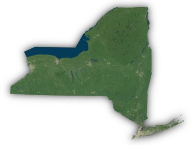 New York 'un gerçekçi haritası beyaz arka planda izole edilmiş. Değiştirilmiş Kopernik Sentinel verisi 2025 içerir.