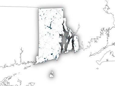 Rhode Island haritası beyaz arka planda izole edilmiş. Değiştirilmiş Kopernik Sentinel verisi 2025 içerir.