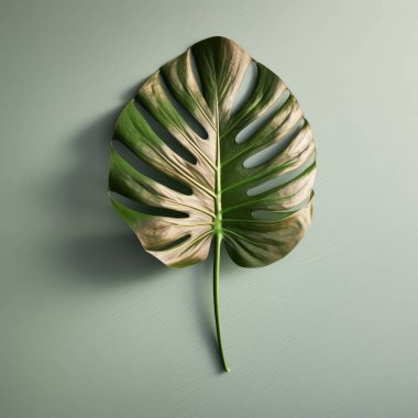 Açık yeşil arkaplanda bir canavar yaprağı görünümü.