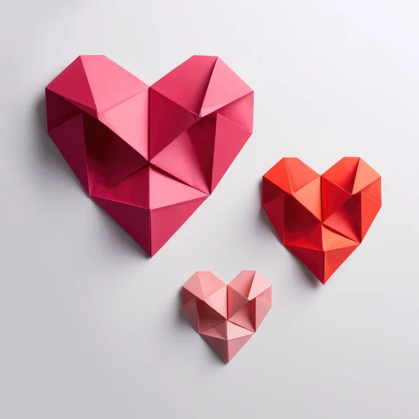Blank pink sticky notes sticked in a heart shape on wall. Stock Photo