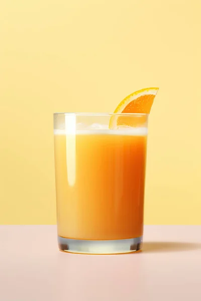 Eén Geheel Sinaasappelsap Glas Gekleurde Ondergrond Illustratie Afbeelding — Stockfoto