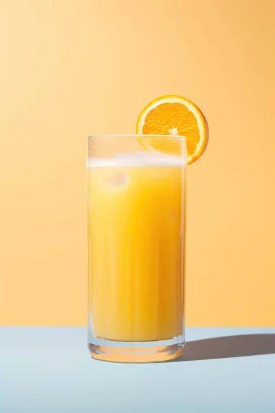 Jeden Celý Pomerančový Džus Skle Barevném Pozadí Obrázek Ilustrace — Stock fotografie
