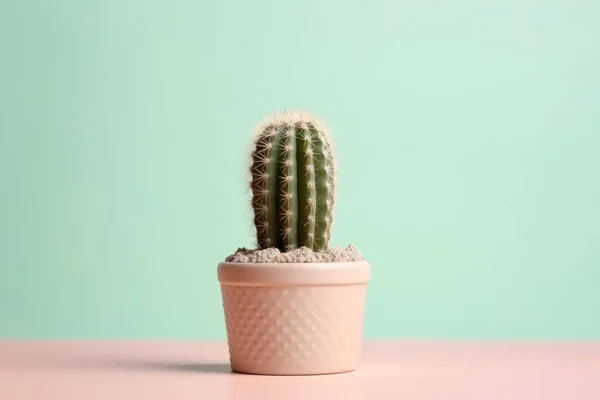 Ein Kaktus Topf Auf Pastellfarbenem Hintergrund Stockbild