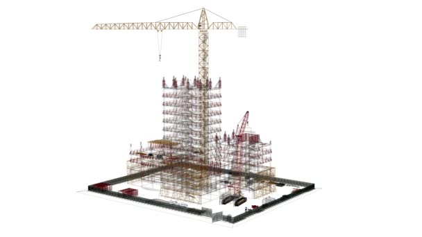Building Contruction Site Bim Project Rendering Illustration — Stock Video