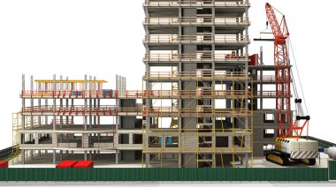 Yapı Yapılandırma Sitesi, BIM Projesi, 3D oluşturma, 3d illüstrasyon