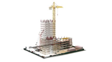 Yapı Yapılandırma Sitesi, BIM Projesi, 3D oluşturma, 3d illüstrasyon