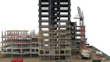 Yapı Yapılandırma Sitesi, BIM Projesi, 3D oluşturma, 3d illüstrasyon