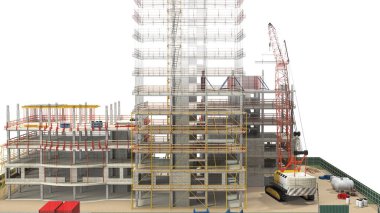 Yapı Yapılandırma Sitesi, BIM Projesi, 3D oluşturma, 3d illüstrasyon