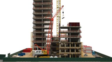 Yapı Yapılandırma Sitesi, BIM Projesi, 3D oluşturma, 3d illüstrasyon